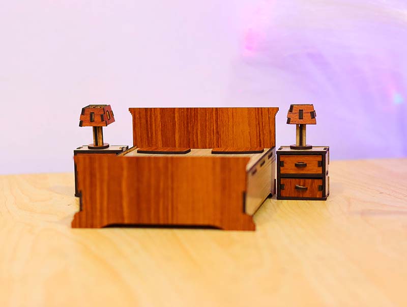 Laser Cut Dollhouse Miniature Bed Set Furniture