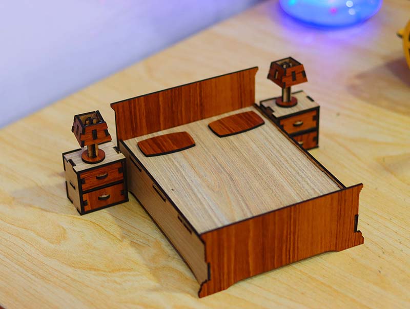 Laser Cut Dollhouse Miniature Bed Set Furniture
