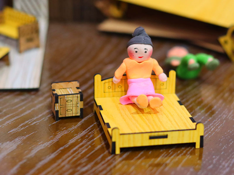 Laser Cut Dollhouse Miniature Furniture Bed and Side Table Design