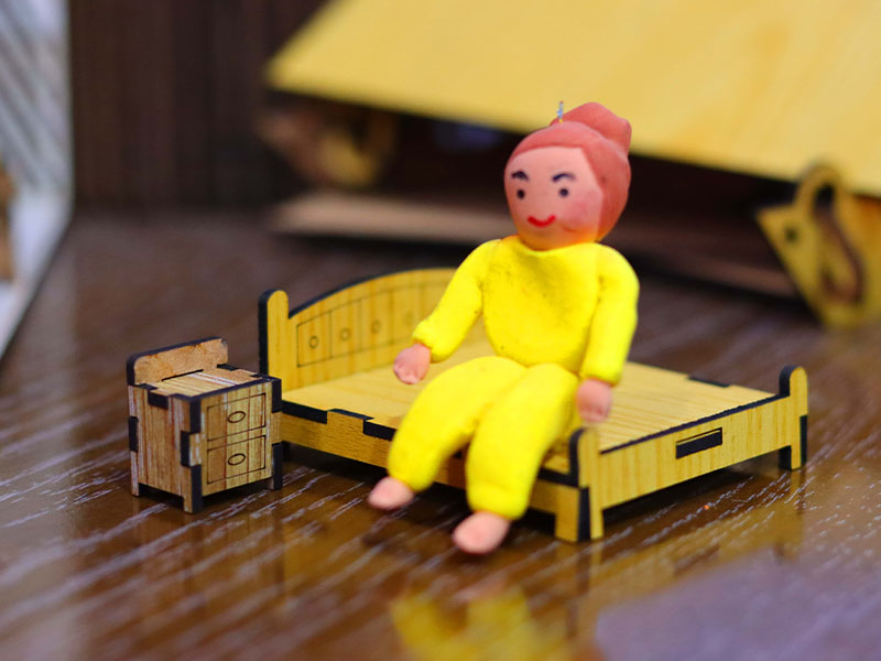 Laser Cut Dollhouse Miniature Furniture Bed and Side Table Design