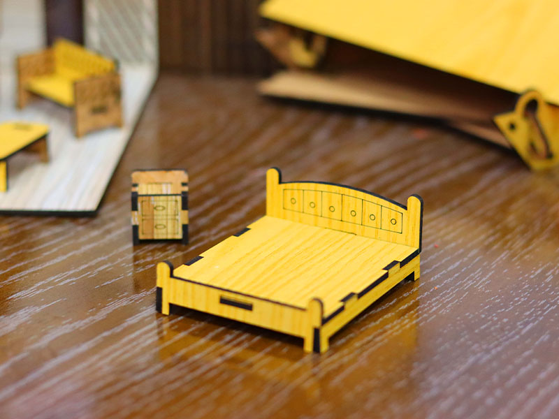 Laser Cut Dollhouse Miniature Furniture Bed and Side Table Design