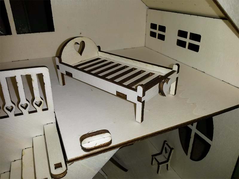 Laser Cut Dollhouse Model with Miniature Furniture Template