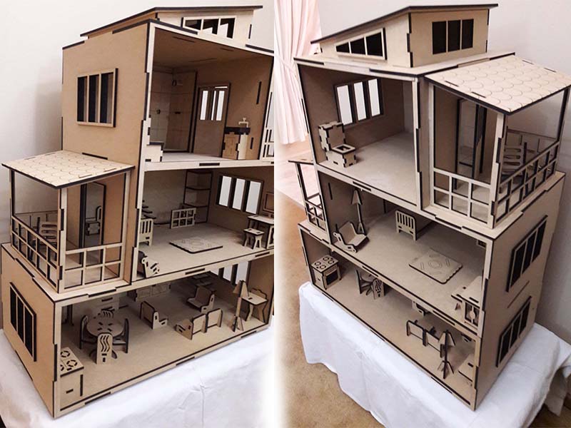 Laser Cut Dollhouse Plans Miniature House for kids