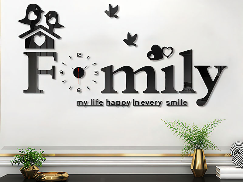 Laser Cut Acrylic Mirror Family 3D Wall Clock Design for Room Decor Idea