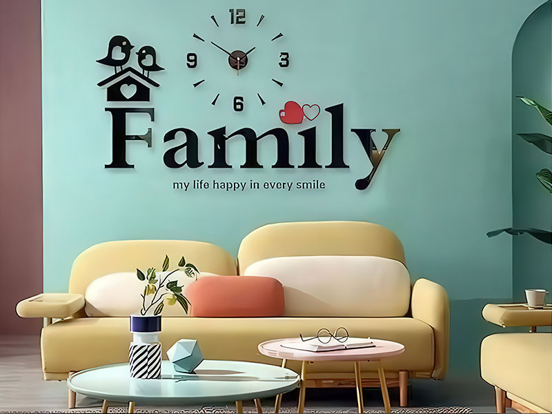 Laser Cut Acrylic Mirror Family 3D Wall Clock Design for Room Decor Idea