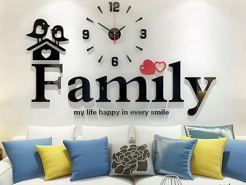 Laser Cut Acrylic Mirror Family 3D Wall Clock Design for Room Decor Idea