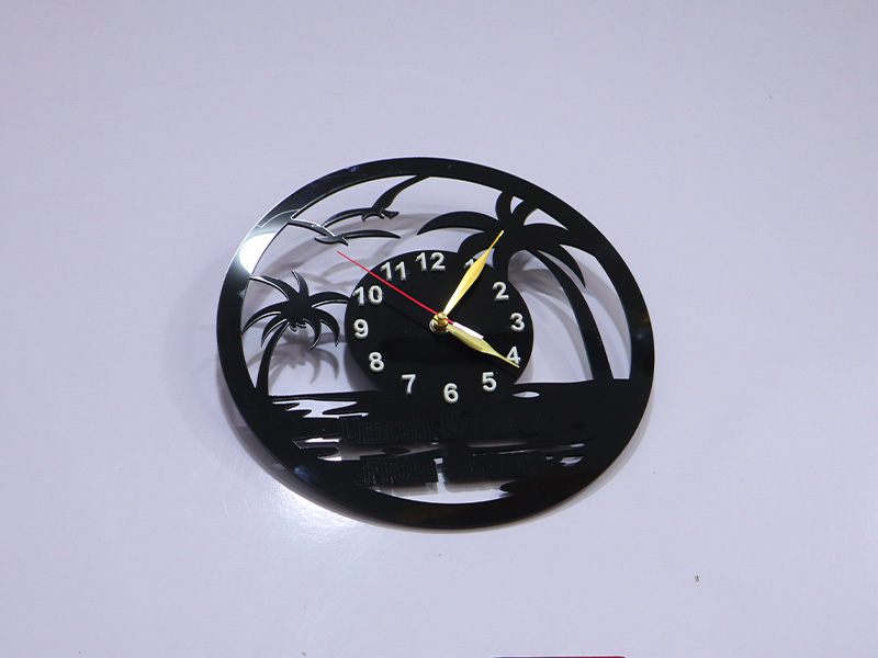 Laser Cut Acrylic Wall Clock Palm Tree and Beach Scene Design