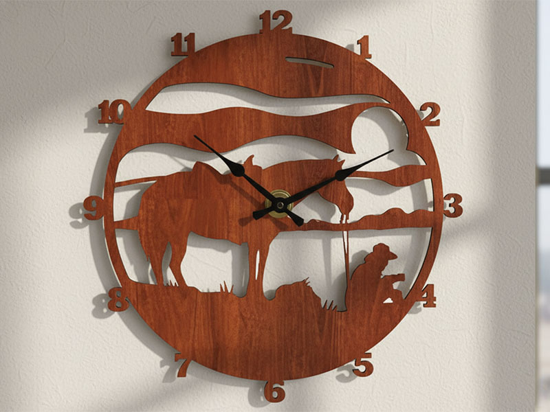 Laser Cut Cowboy Western Horse Wall Clock Design