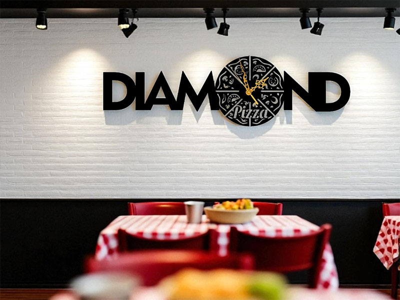 Laser Cut Diamond Pizza Shop Wall Clock Design