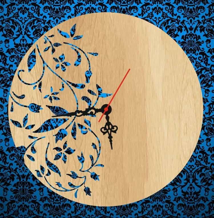 Laser Cut Wooden Contemporary Floral Wall Clock