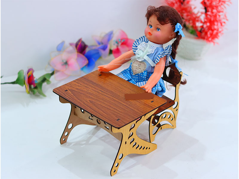 Laser Cut Wooden Miniature Chair and Table Dollhouse Furniture Design