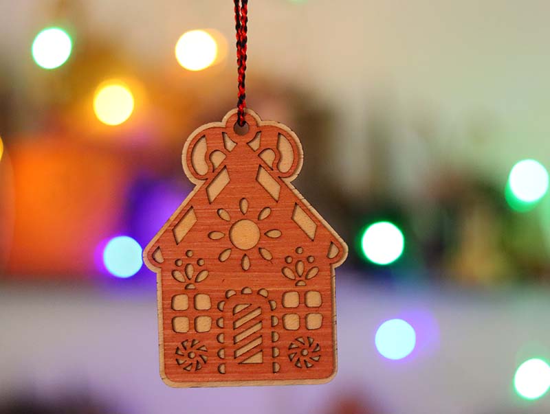Laser Cut Gingerbread House Wooden Ornament for Christmas Decor