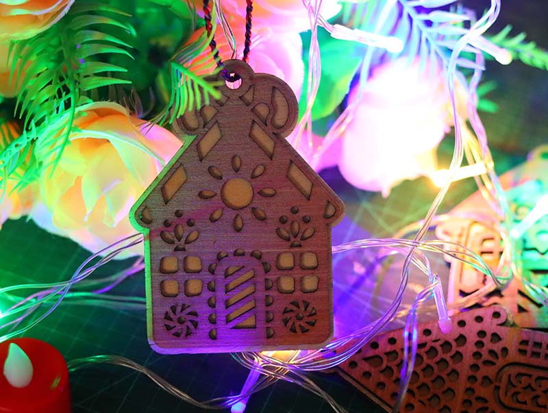 Laser Cut Gingerbread House Wooden Ornament for Christmas Decor