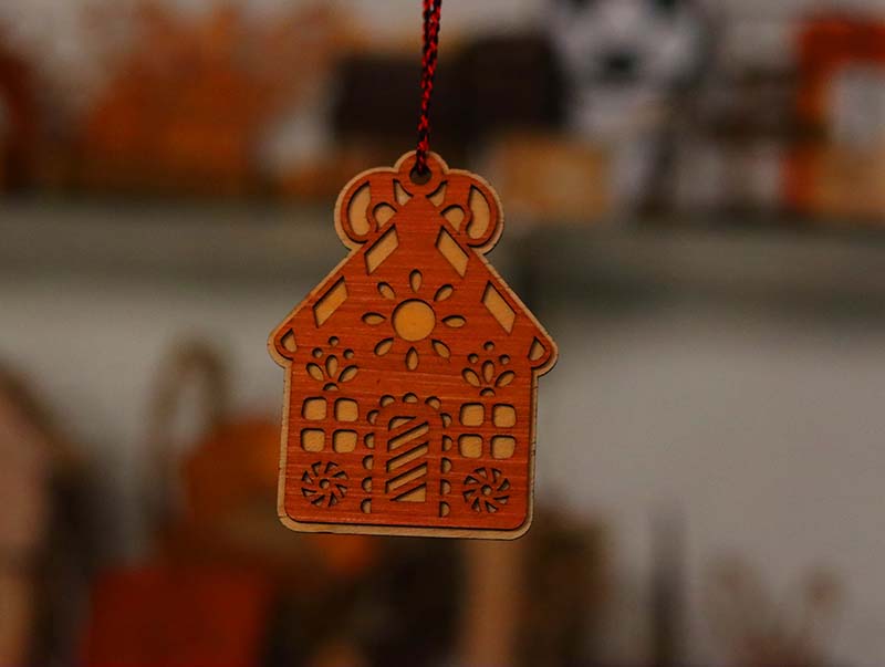 Laser Cut Gingerbread House Wooden Ornament for Christmas Decor
