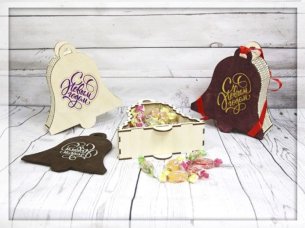 Laser Cut Wooden Bells Shaped Christmas and New Year Gift Box Design