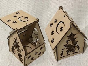 Laser Cut Wooden Christmas Tealight Miniature House for Candle Holder