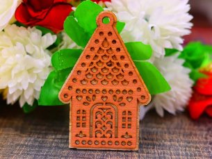 Laser Cut Wooden Christmas Ornament in the Shape of Gingerbread House