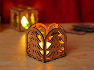 Laser Cut Christmas Tealight Holder Box with Christmas Tree Decoration