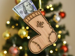 Laser Cut Christmas Stocking Money Gift Wooden Pouch