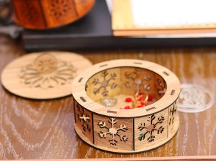 Laser Cut Wooden Round Gift Box Design