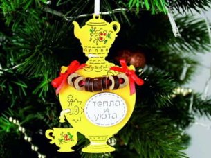 Laser Cut Samovar with Bagels Christmas Ornament for Decoration