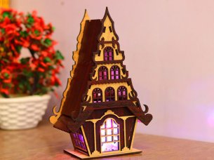 Laser Cut Christmas Tea Light House Design Model