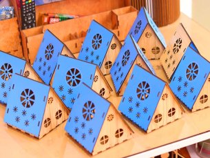 Laser Cut Tea light LED Light House for Christmas Decor Idea