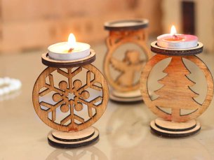 Laser Cut Wooden Snowflake Tealight Candle Holder