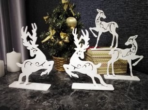 Laser Cut Christmas Decorations Deer and Santa Sleigh Set