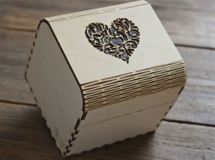 Laser Cut Wooden Gift Box with a Heart Pattern