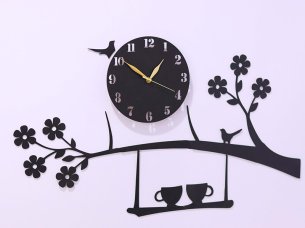 Laser Cut Birds on Tree with Cups Wall Clock Design